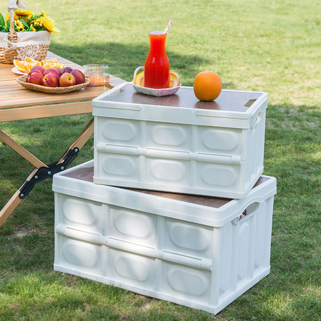 55L White Car & Camping Foldable Storage Box Crate Stackable Container No Handle