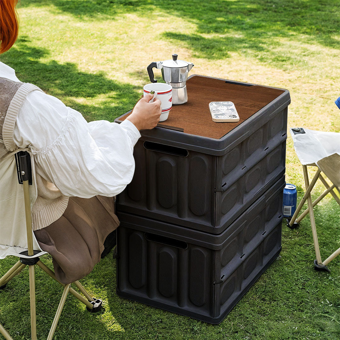 55L Black Car & Camping Foldable Storage Box Crate Stackable Container No Handle