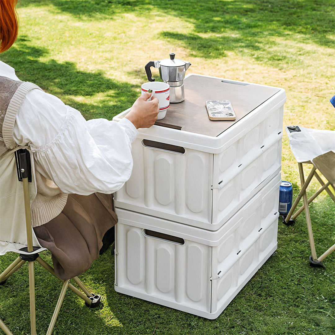 55L White Car & Camping Foldable Storage Box Crate Stackable Container No Handle