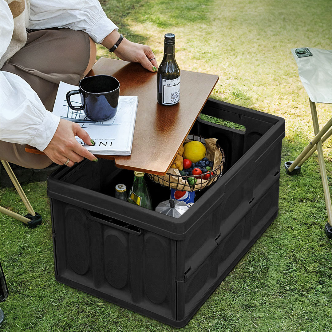 55L Black Car & Camping Foldable Storage Box Crate Stackable Container No Handle