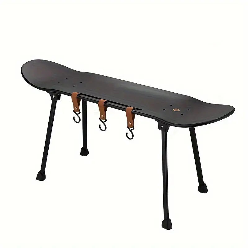 Black Skateboard Shape Courtyard Camping Table - Foldable & Lightweight