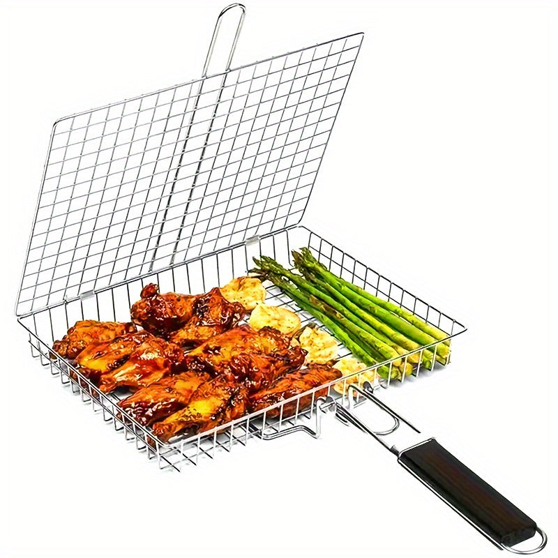 Foldable BBQ Grill Basket for Fish, Shrimp, Vegetables