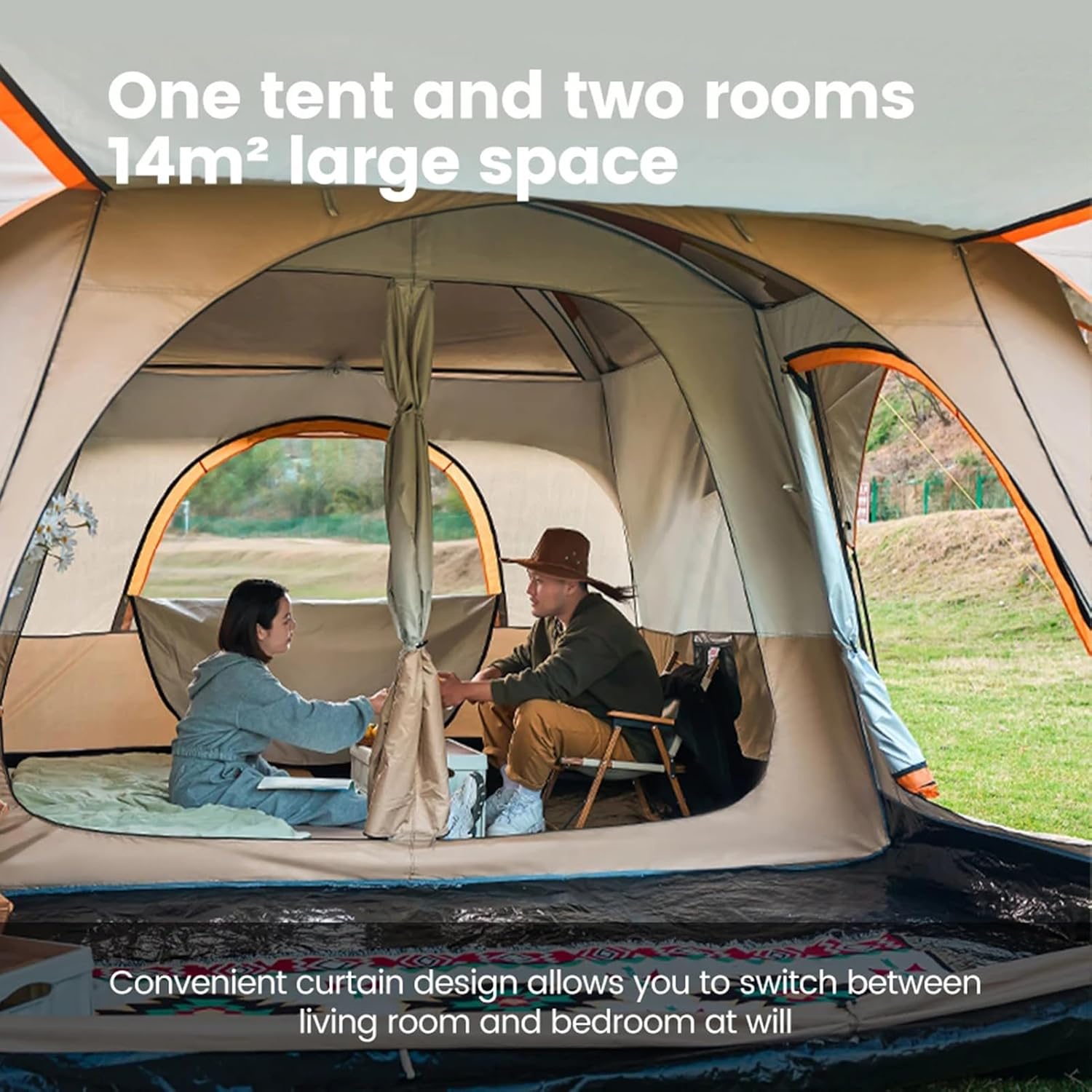 Outdoor Tent 6-12 Person Two-Bedroom Camping