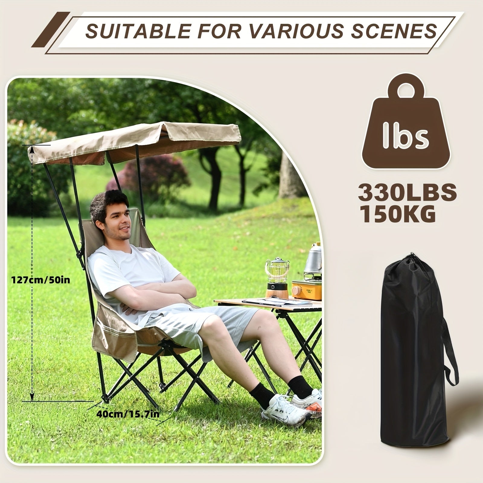 Foldable Camping Chair with Sunshade