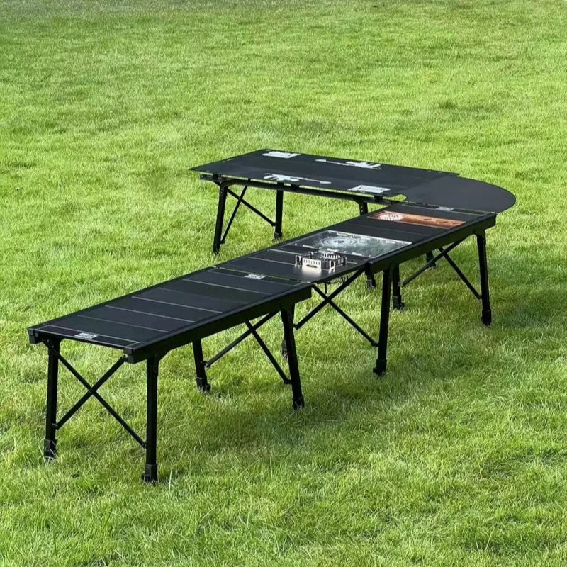 IGT 3-Unit Camping Table Portable Folding Aluminum Alloy BBQ Table Black