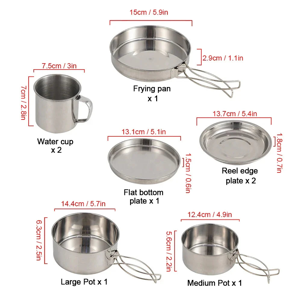 NNEOBA 8-Piece Camping Cookware Mess Kit Silver-4