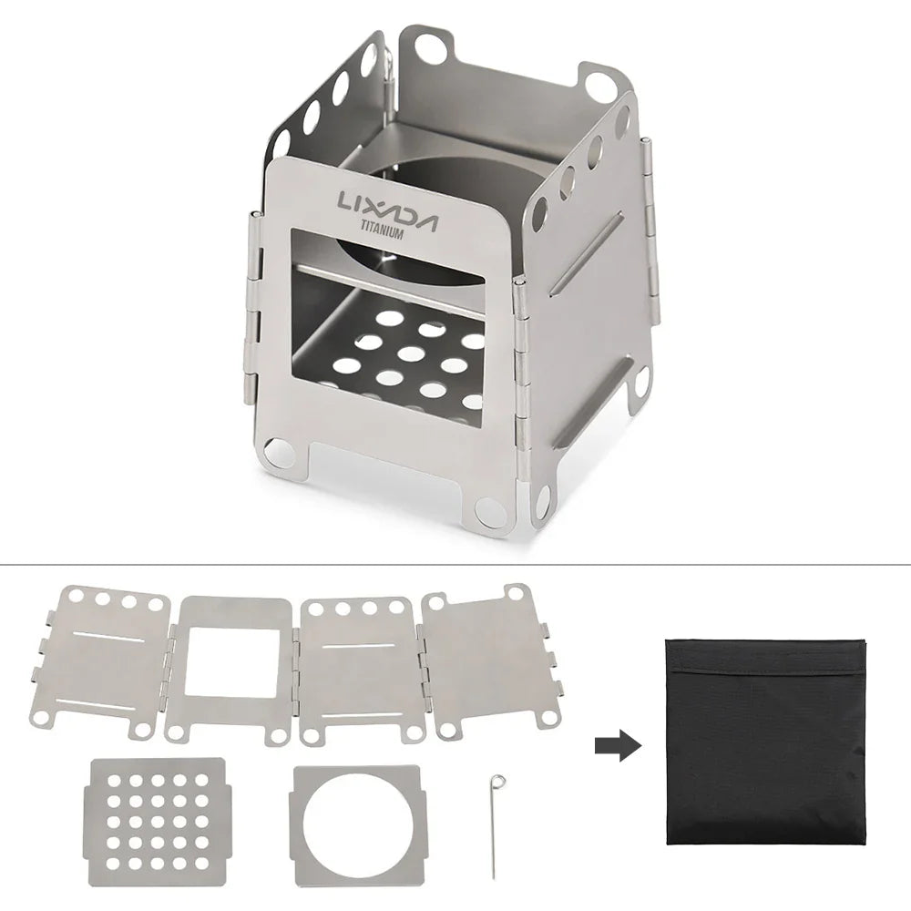 Folding Wood Stove with Mini Alcohol Stove Silver