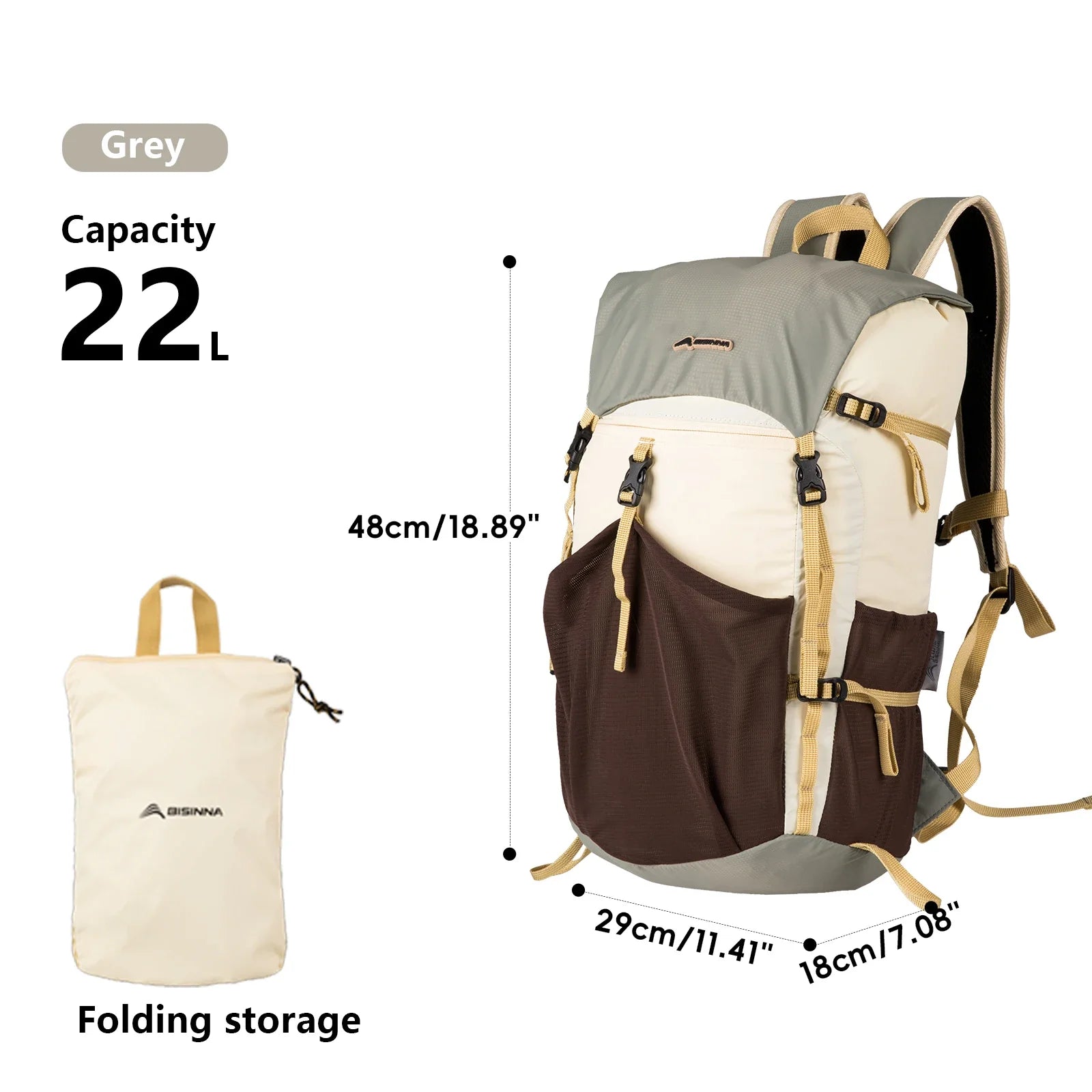 22L Ultralight Hiking Backpack Grey