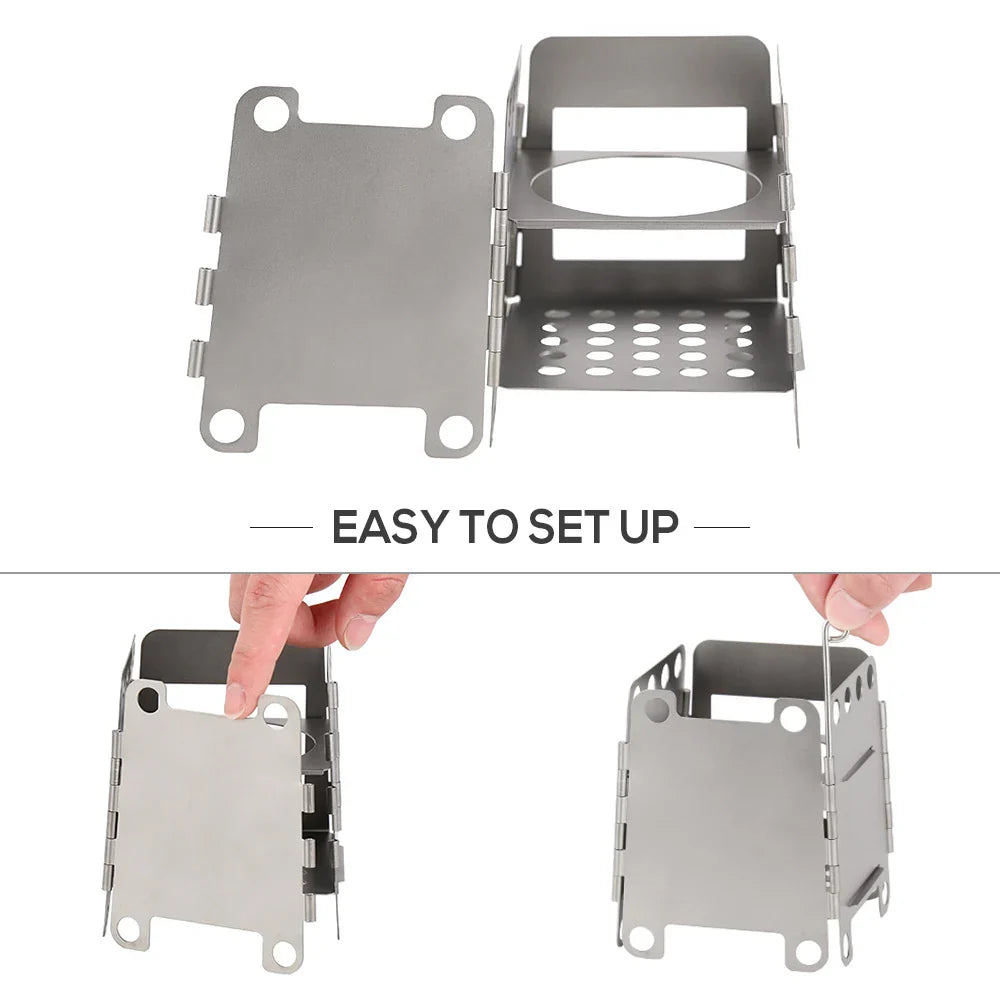Folding Wood Stove with Mini Alcohol Stove Silver