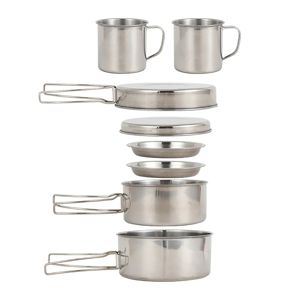 NNEOBA 8-Piece Camping Cookware Mess Kit Silver-0