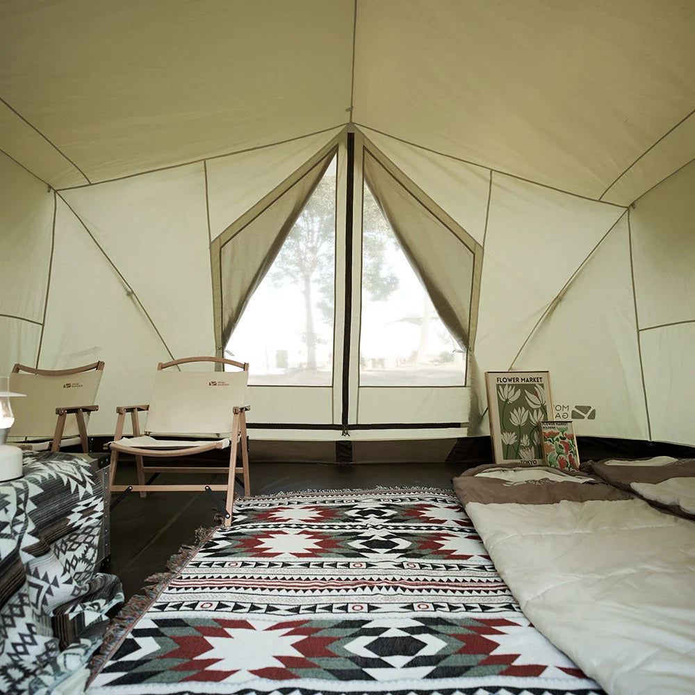 Camping Glamping Cotton Tent 3-Person Double-Layer Waterproof Tent Ivory