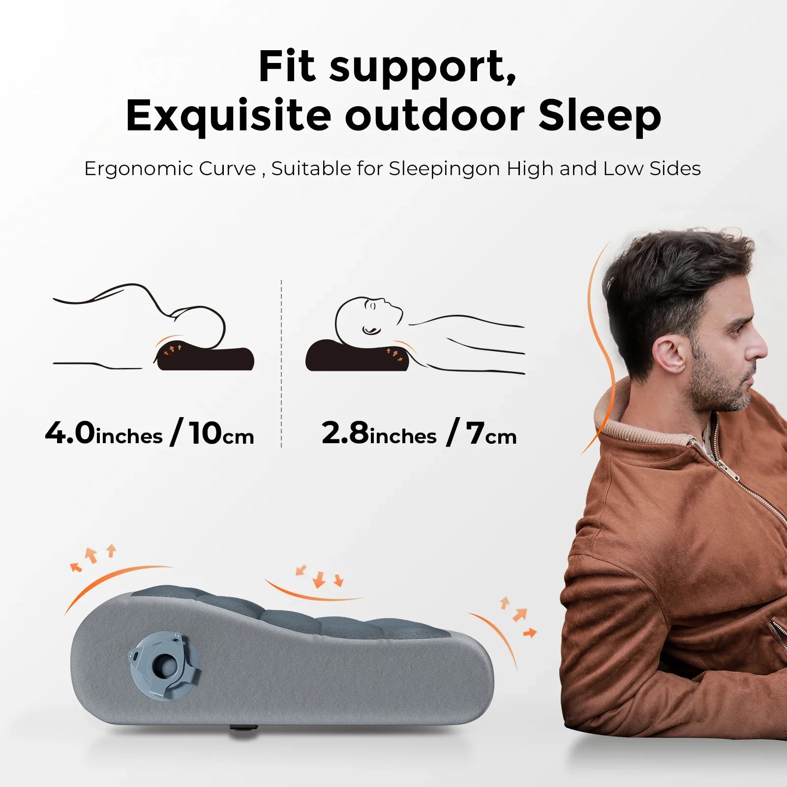 Ergonomic Inflatable Camping Air Pillow Grey
