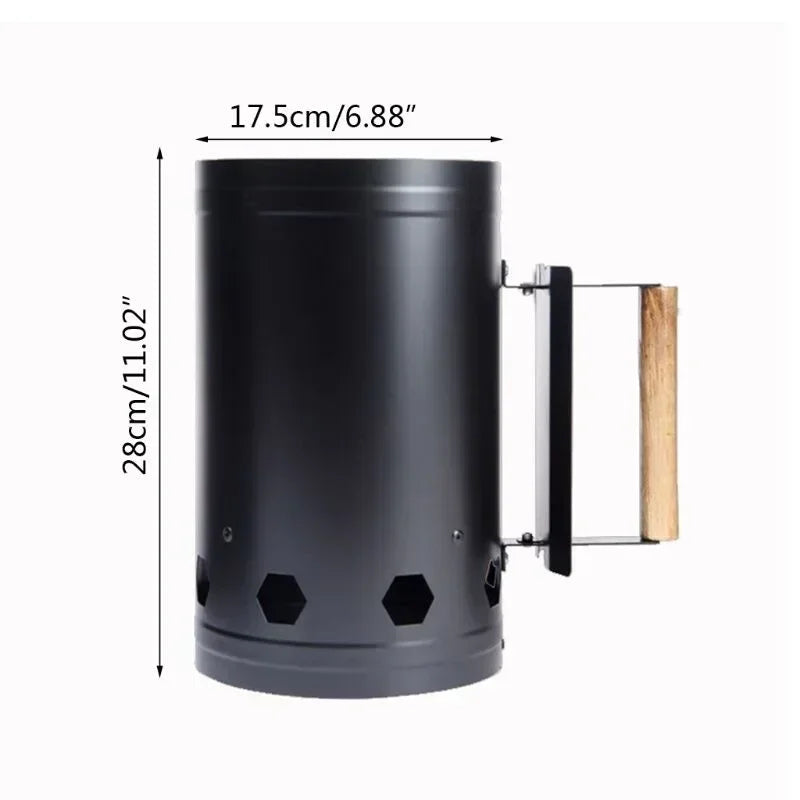 Stainless Steel BBQ Chimney Starter with Wooden Handle