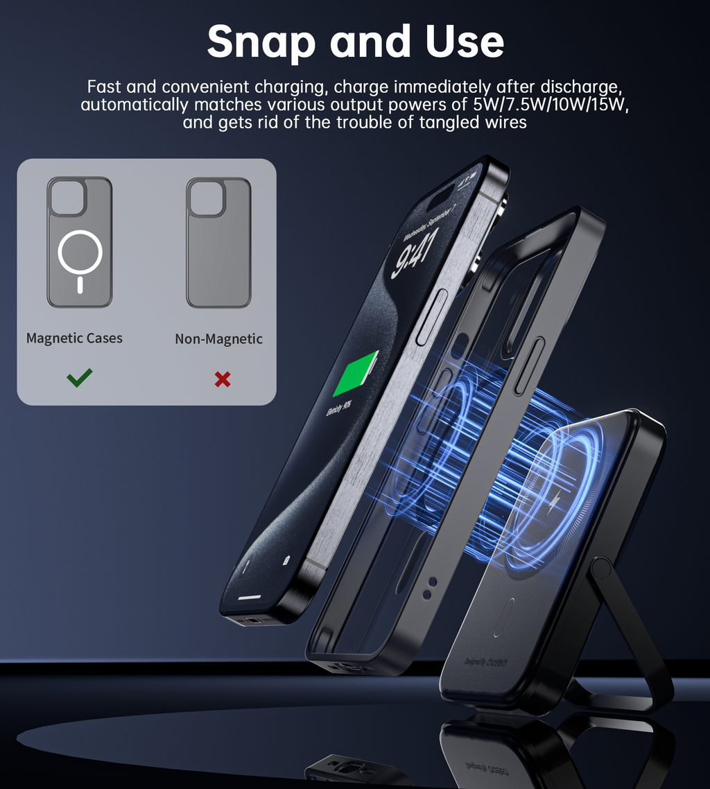 B743-BK 10000mAh PD20W Magnetic Power Bank with Holder Black