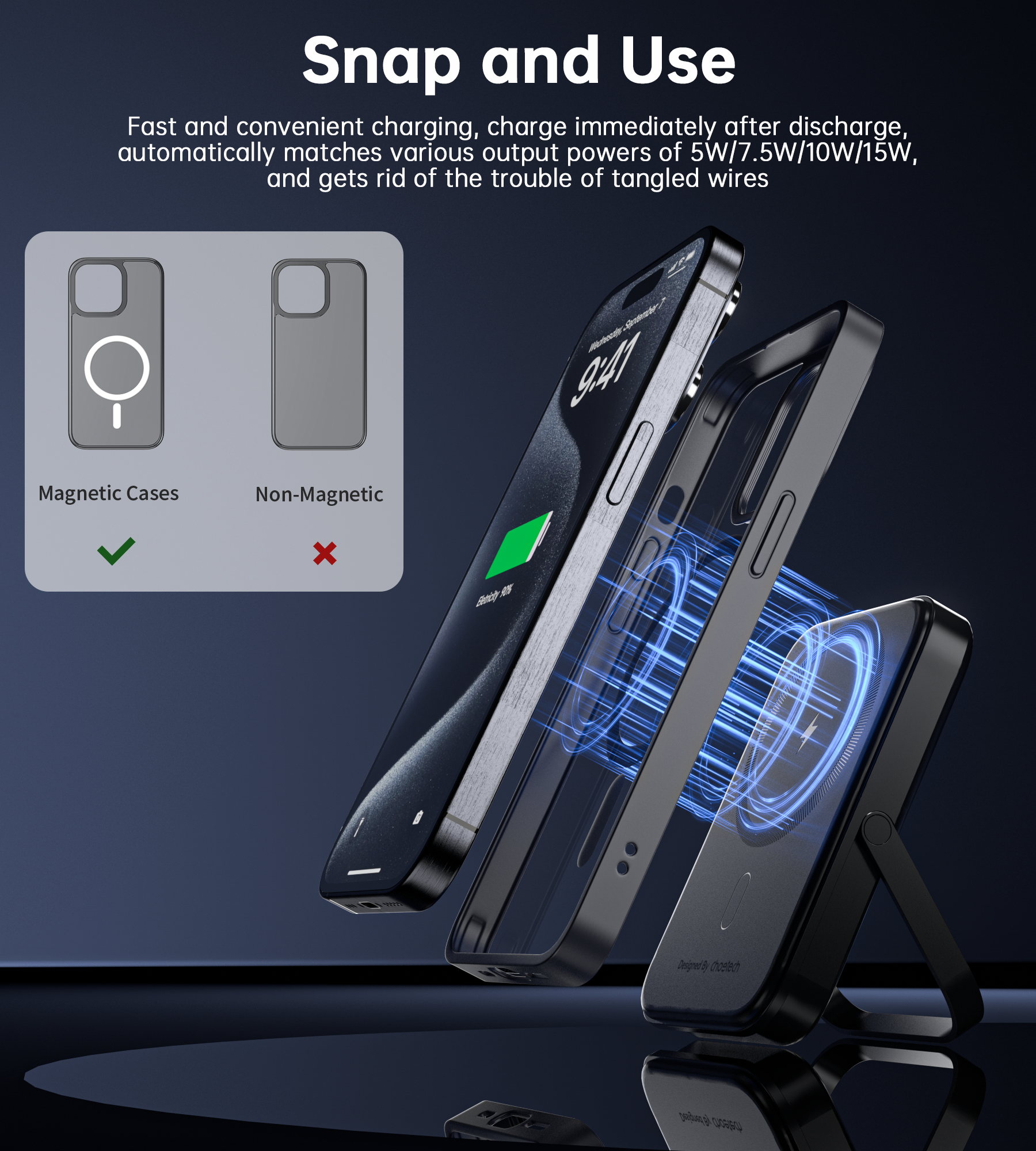 B743-BK 10000mAh PD20W Magnetic Power Bank with Holder Black