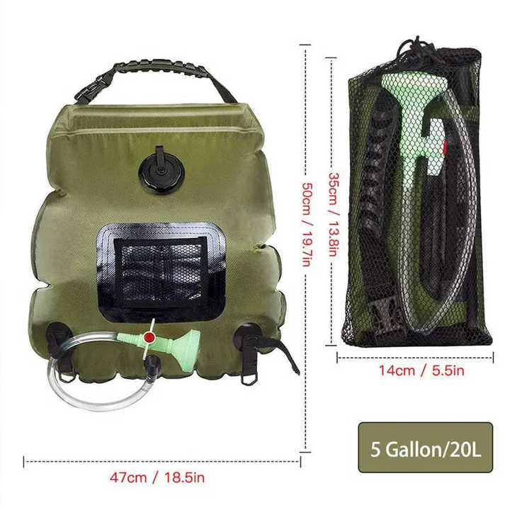 Portable Solar Camping Shower Bag (Black) Foldable 20L Outdoor Water Storage Bag with Temperature Display for Easy Use