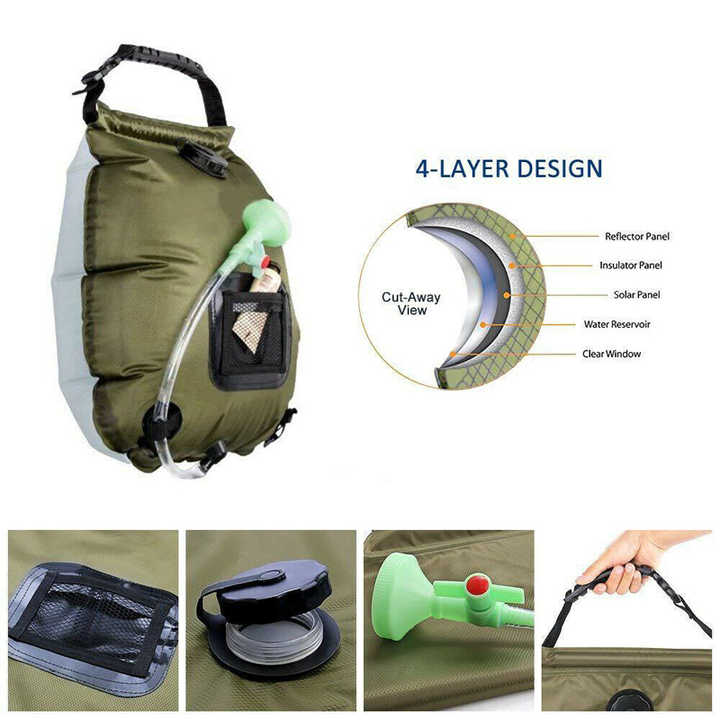 Portable Solar Camping Shower Bag (Black) Foldable 20L Outdoor Water Storage Bag with Temperature Display for Easy Use
