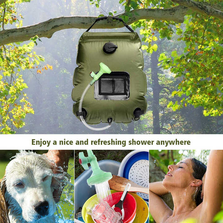 Portable Solar Camping Shower Bag (Black) Foldable 20L Outdoor Water Storage Bag with Temperature Display for Easy Use