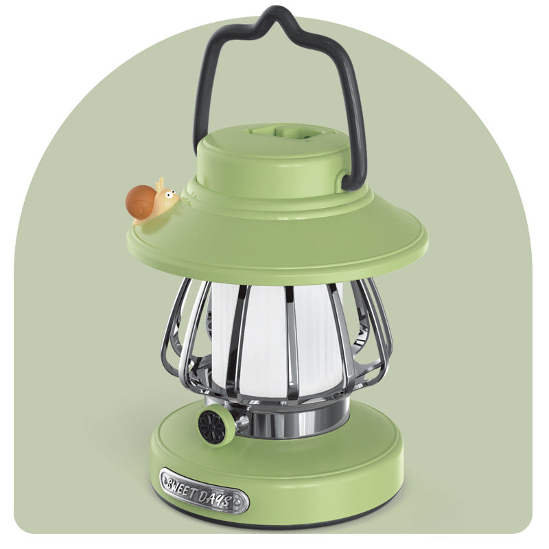 NNEDSZ Green Retro Snail Night Light - Portable Rechargeable Camping Lantern with Hook, 3-Color Dimming-0