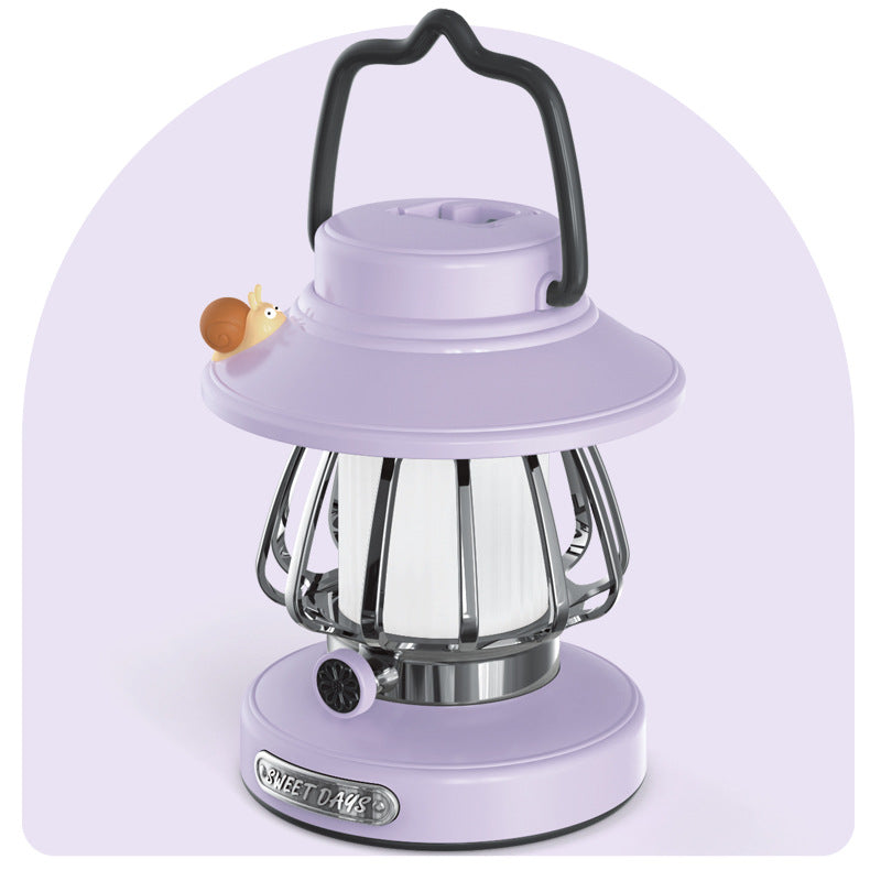 NNEDSZ Purple Retro Snail Night Light - Portable Rechargeable Camping Lantern with Hook, 3-Color Dimming-0