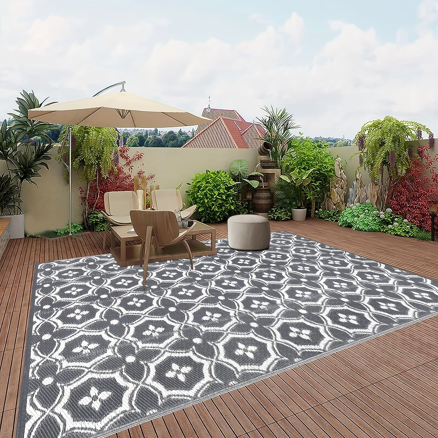 Outdoor Reversible Patio Mat Geometric Pattern