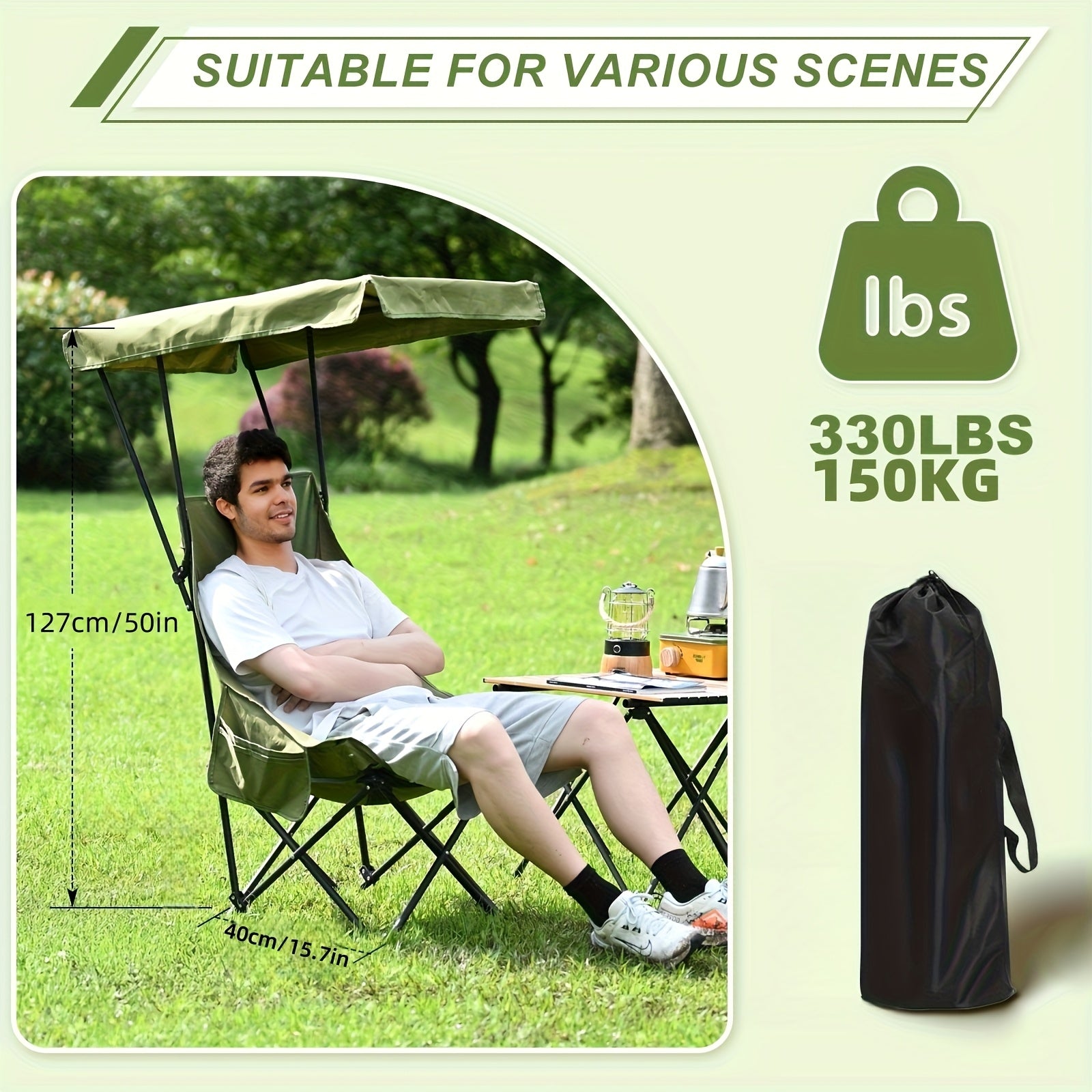 Camping Chair with Canopy and Side Pocket